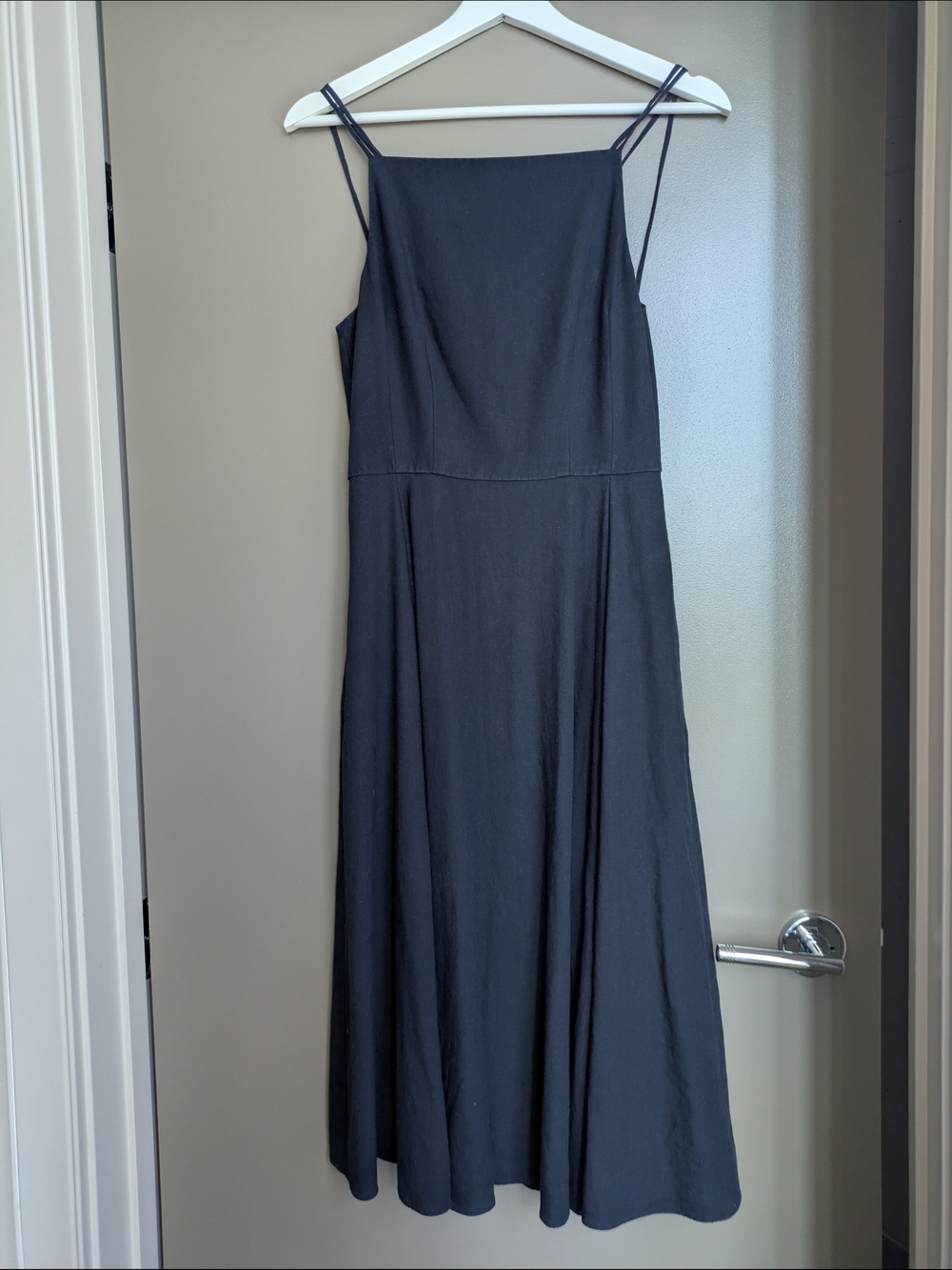 Theory Square Neck Voluminous Dress Caliver Linen Deep Navy Blue Crossback 4 - Picture 9 of 9